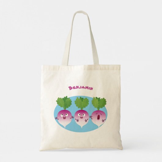 Cartoon voor het triozingend cute turnip tote bag (Achterkant)