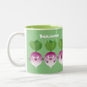 Cartoon voor het triozingend cute turnip tweekleurige koffiemok