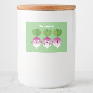 Cartoon voor het triozingend cute turnip voedselcontainer etiket