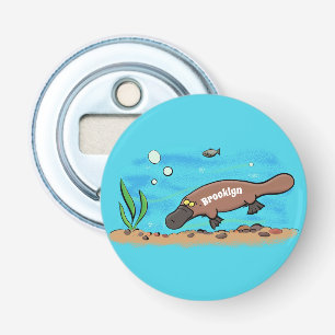 Cartoon voor het zwemmen van cute platypus button flesopener