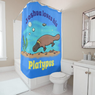 Cartoon voor het zwemmen van cute platypus douchegordijn
