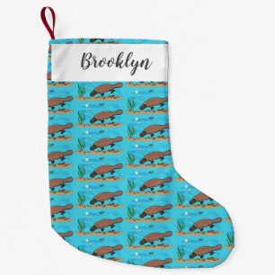 Cartoon voor het zwemmen van cute platypus kleine kerstsok