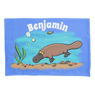 Cartoon voor het zwemmen van cute platypus kussensloop