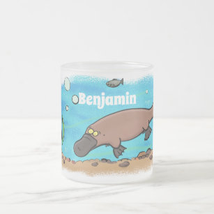 Cartoon voor het zwemmen van cute platypus matglas koffiemok