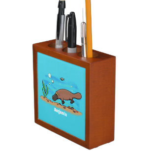Cartoon voor het zwemmen van cute platypus pennenhouder
