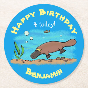 Cartoon voor het zwemmen van cute platypus ronde kartonnen onderzetter