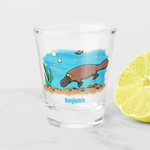 Cartoon voor het zwemmen van cute platypus shot glas