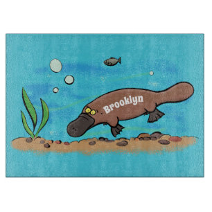 Cartoon voor het zwemmen van cute platypus snijplank
