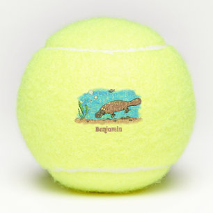 Cartoon voor het zwemmen van cute platypus tennisballen