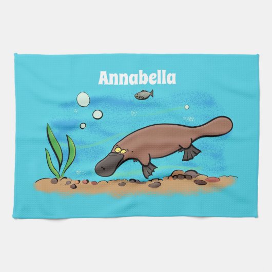 Cartoon voor het zwemmen van cute platypus theedoek (Horizontaal)