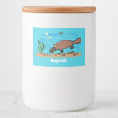 Cartoon voor het zwemmen van cute platypus voedselcontainer etiket (Voorkant)