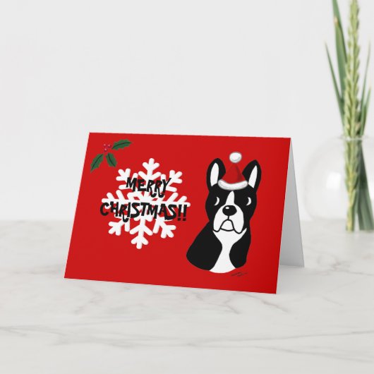 Cartoon voor Kerstmis van Boston Terrier Snowflake Feestdagen Kaart (Voorkant)