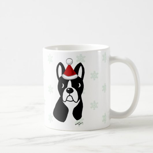 Cartoon voor Kerstmis van Boston Terrier Snowflake Koffiemok (Rechts)