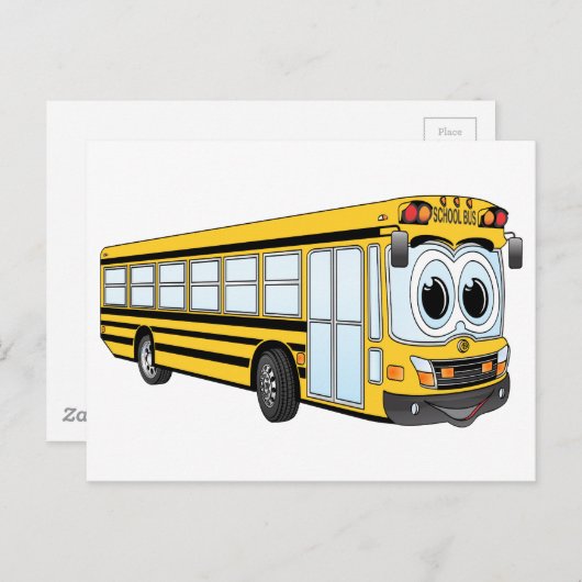 Cartoon voor platte neus in schoolbus briefkaart (Voorkant / Achterkant)