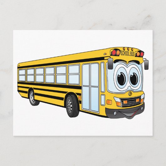 Cartoon voor platte neus in schoolbus briefkaart (Voorkant)