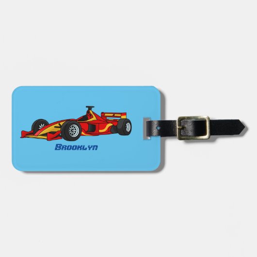 Cartoon voor racewagens met hoge snelheid bagagelabel (Voorkant horizontaal)