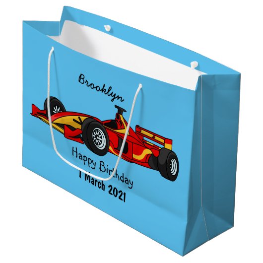 Cartoon voor racewagens met hoge snelheid groot cadeauzakje (Voorkant Gekanteld)