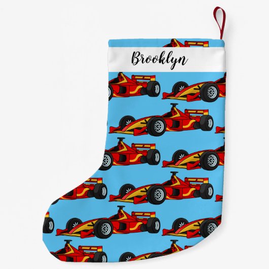 Cartoon voor racewagens met hoge snelheid kleine kerstsok (Achterkant)