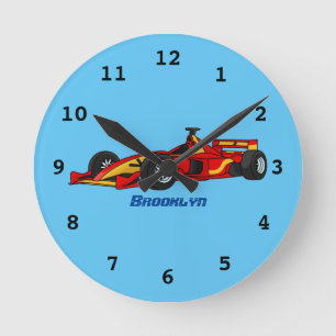 Cartoon voor racewagens met hoge snelheid ronde klok