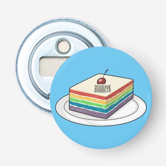 Cartoon voor regenbooggebak button flesopener (Voorkant)