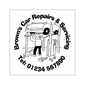Cartoon voor reparaties en onderhoud van auto's. rubberstempel (Afrduk)