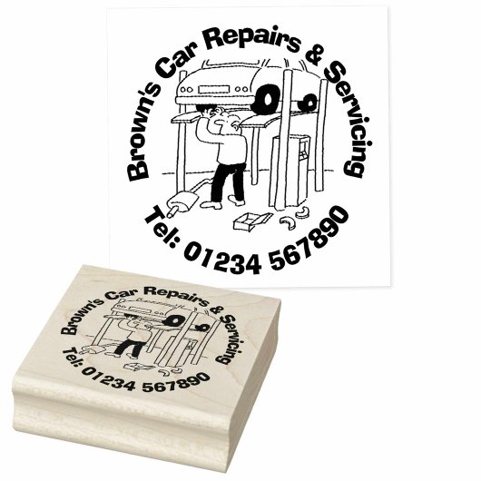Cartoon voor reparaties en onderhoud van auto's. rubberstempel