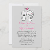 Cartoon voor roze en grijze bruiloft kaart (Voorkant)