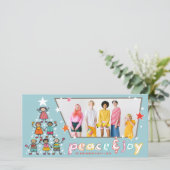 Cartoon voor vrede en vreugde - kerstboom Kinder f Feestdagenkaart (Staand voorkant)