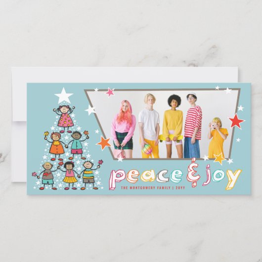 Cartoon voor vrede en vreugde - kerstboom Kinder f Feestdagenkaart (Voorkant)