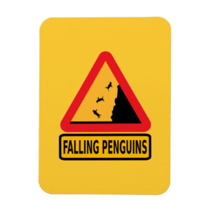 cartoon, voorzichtigheid, dalende pinguïn, magneet