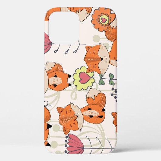 Cartoon vos, bloemetjes: handgetekend motief Case-Mate iPhone case (Achterkant)