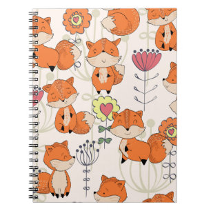 Cartoon vos, bloemetjes: handgetekend motief notitieboek