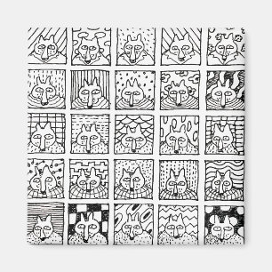 Cartoon Vossen Gezichten Vierkanten Tekening Magneet