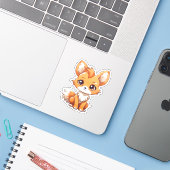Cartoon vossen illustratie sticker (Laptop met iPhone)