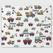 Cartoon Vrachtwagen Auto kraan Voertuignaam Verjaa Cadeaupapier (Vlak)