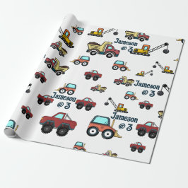 Cartoon Vrachtwagen Auto kraan Voertuignaam Verjaa Cadeaupapier
