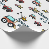 Cartoon Vrachtwagen Auto kraan Voertuignaam Verjaa Cadeaupapier (Hoek)