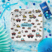 Cartoon Vrachtwagen Auto kraan Voertuignaam Verjaa Papieren Bordje (Feest)