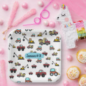 Cartoon Vrachtwagen Auto kraan Voertuignaam Verjaa Papieren Bordje (Feest)