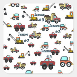 Cartoon Vrachtwagen Auto kraan Voertuignaam Verjaa Vierkante Sticker