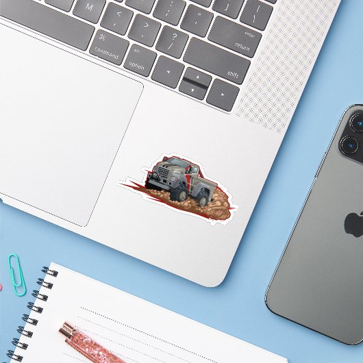 Cartoon vrachtwagen sticker (Laptop met iPhone)