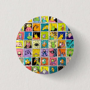 Cartoon vreemde rare gezichten vierkante ontwerpen ronde button 3,2 cm