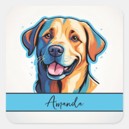 Cartoon vrolijke Yellow Labrador Retriever Vierkante Sticker