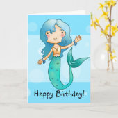 Cartoon Vrolijke Zeemeermin verjaardagskaart Kaart (Gele Bloem)
