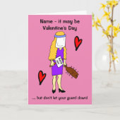 Cartoon Vrouw Blijf veilig achter de Valentijnsdag Kaart (Gele Bloem)