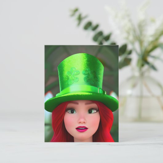 Cartoon Vrouw Briefkaart St. Patricks Day (Staand voorkant)