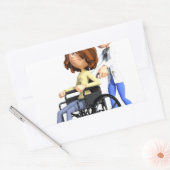Cartoon Vrouw in Rolstoel met Dokter Rechthoekige Sticker (Envelop)