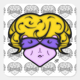 Cartoon vrouw met schoonheidsmerk en bril v1.1 vierkante sticker