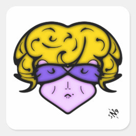 Cartoon vrouw met schoonheidsmerk en bril v1 vierkante sticker