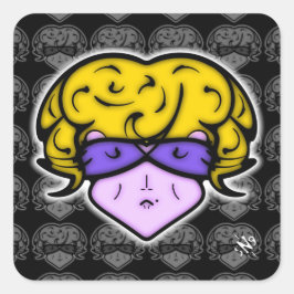 Cartoon vrouw met schoonheidsmerk en bril v2.1 vierkante sticker